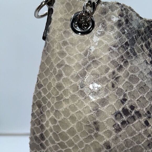 MICHAEL KORS Chain Python Leather JET SET Tote Hobo Convertible Shoulder Bag WIT - Picture 4 of 15
